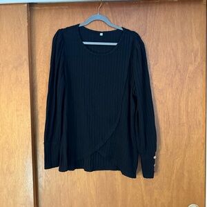 Womens XL Black Minimalist Long Sleeve Sweater W Elegant Button Detail Holiday